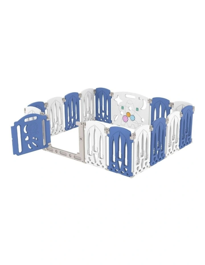 Foldable Baby Playpen with 16 Panels in White/Blue