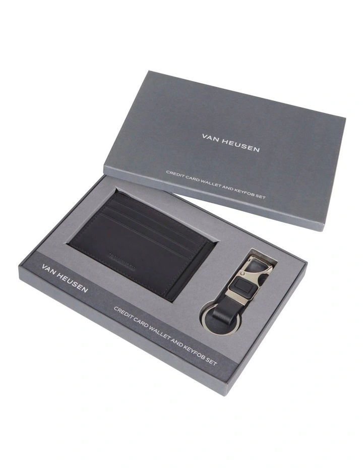Credit Card Holder with Keyring Gift Pack in Black