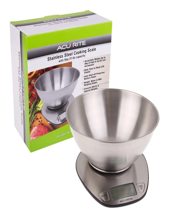 Stainless Steel Digital Kitchen Scale with Bowl 1g/5kg