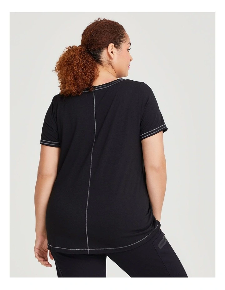 Bamboo Spliced Foil Star Top in Black