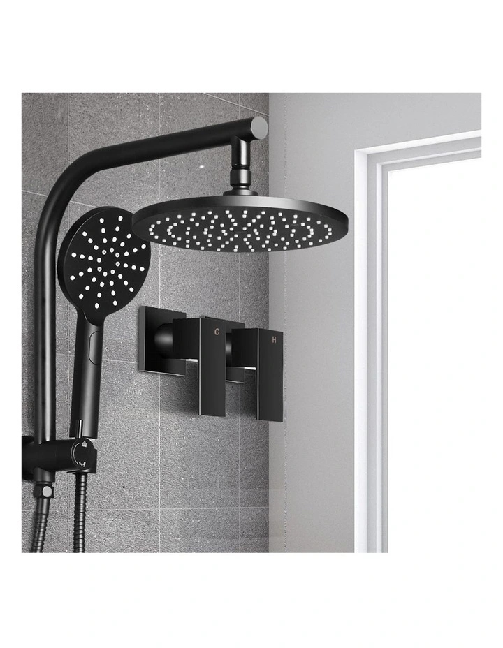 9 Inch Handheld Round High Pressure Rain Shower Head Set Twins Tap in Black