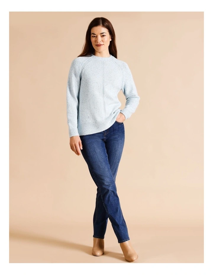 Raglan Sleeve Pearl Knit Jumper in Ice Blue/Ivory Twist