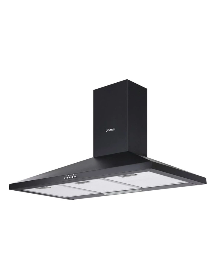 Range Hood Rangehood 90cm 900mm Kitchen Canopy LED Light Wall Mount Black