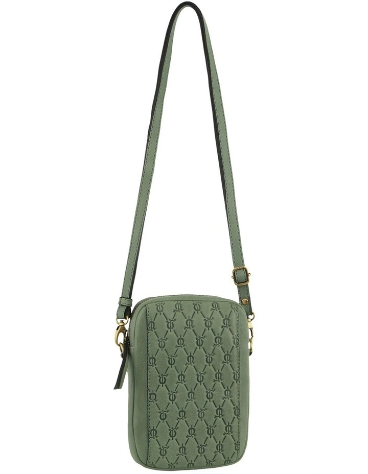 Leather Embossed Ladies Phone Bag in Sage