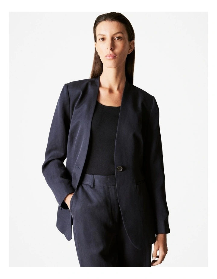 Collarless Blazer in Night Sky