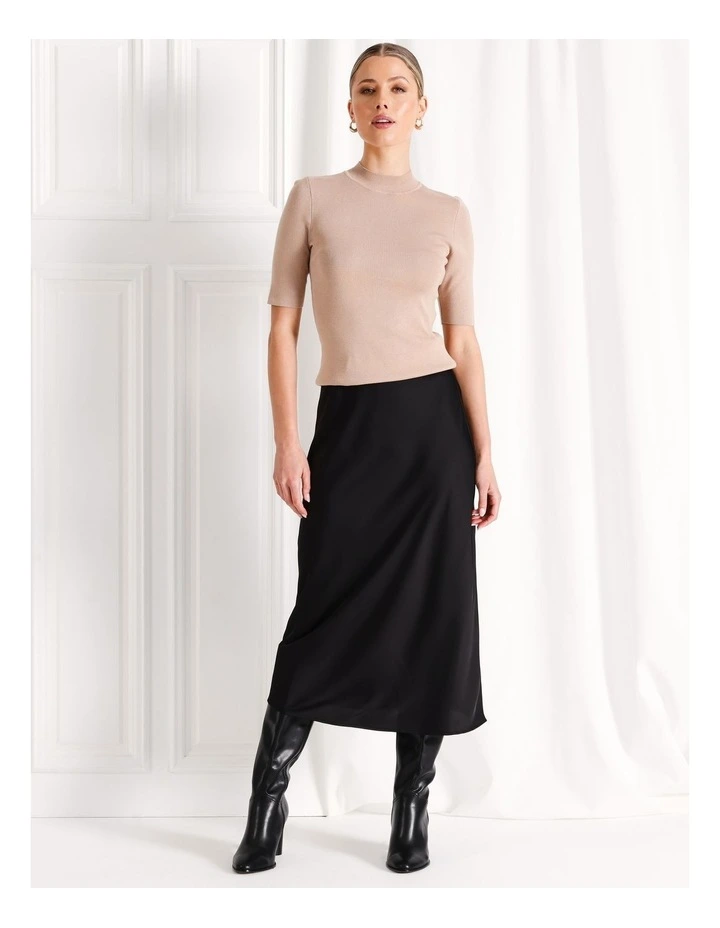 Recycled Blend Satin Slip Skirt in Black