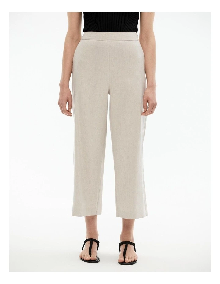 Stretch Linen Blend Crop Pant in Flax