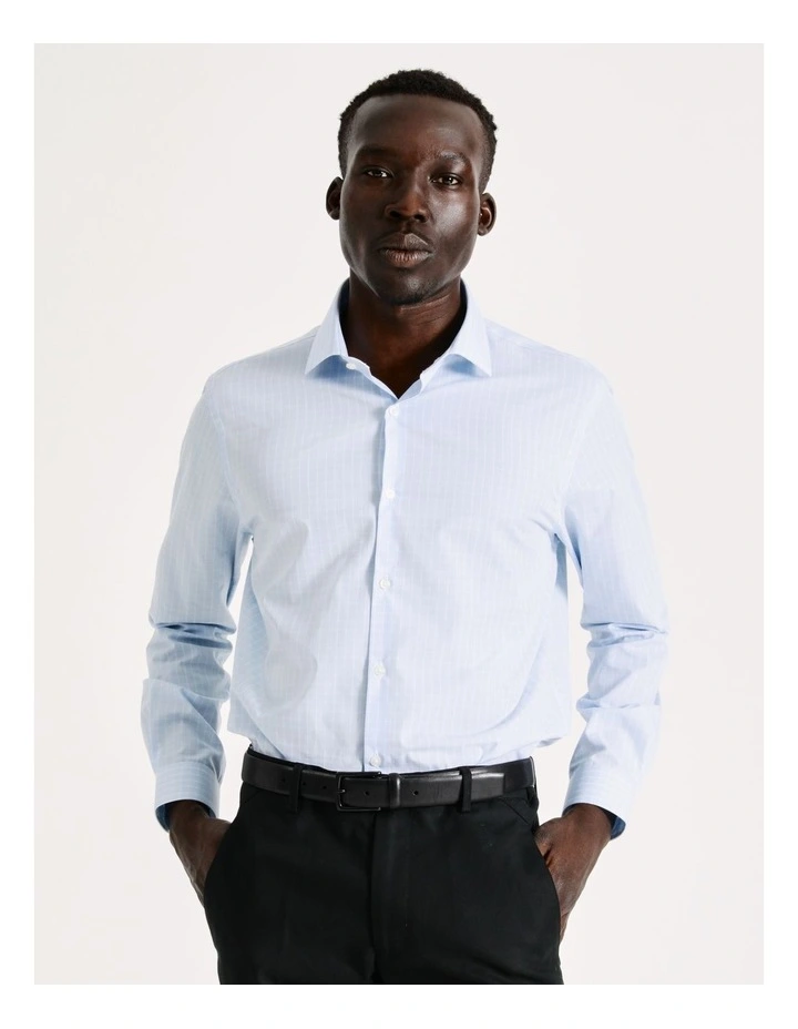Tailored Long Sleeve 1 Colour Check Shirt in Light Blue