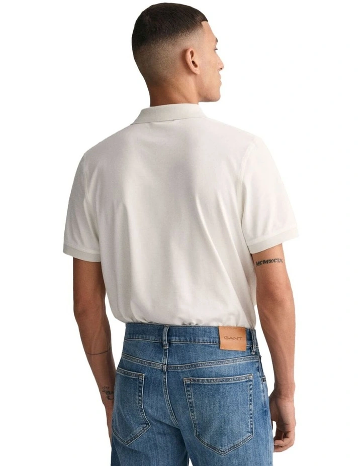 Contrast Collar Pique Short Sleeve Polo Shirt in White