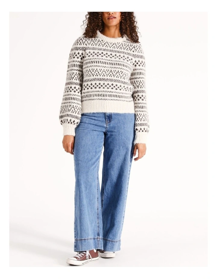 Kaira Long Sleeve Knit in Birch With Coffee Bean