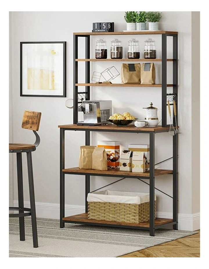 6-Tier Baker's Rack Stand Kitchen Storage Shelf in Rustic Brown/Black