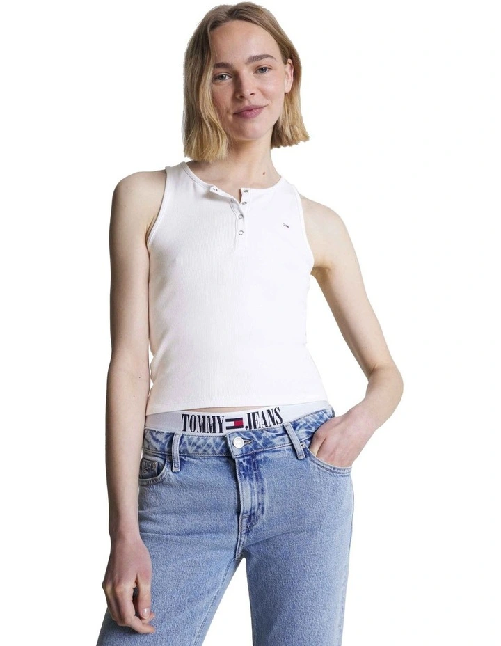 Essential Button Rib Tank in White