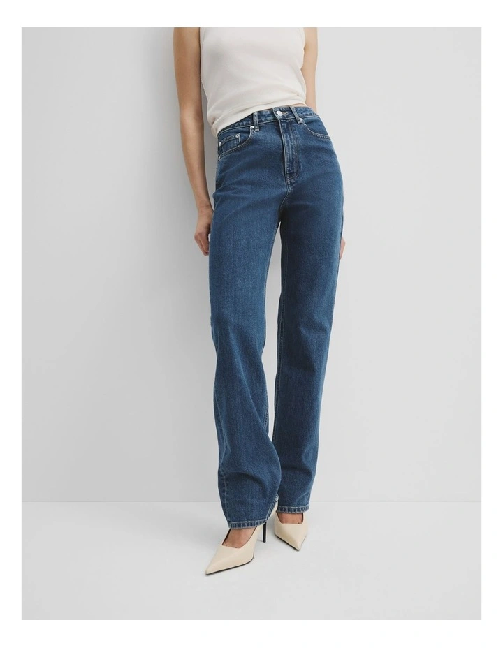High Rise Straight Jean in Mid Blue Wash