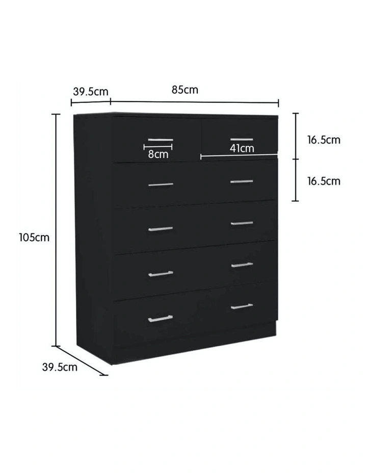 Tallboy Dresser 6 Chest of Drawers Cabinet 85 x 39.5 x 105 Black