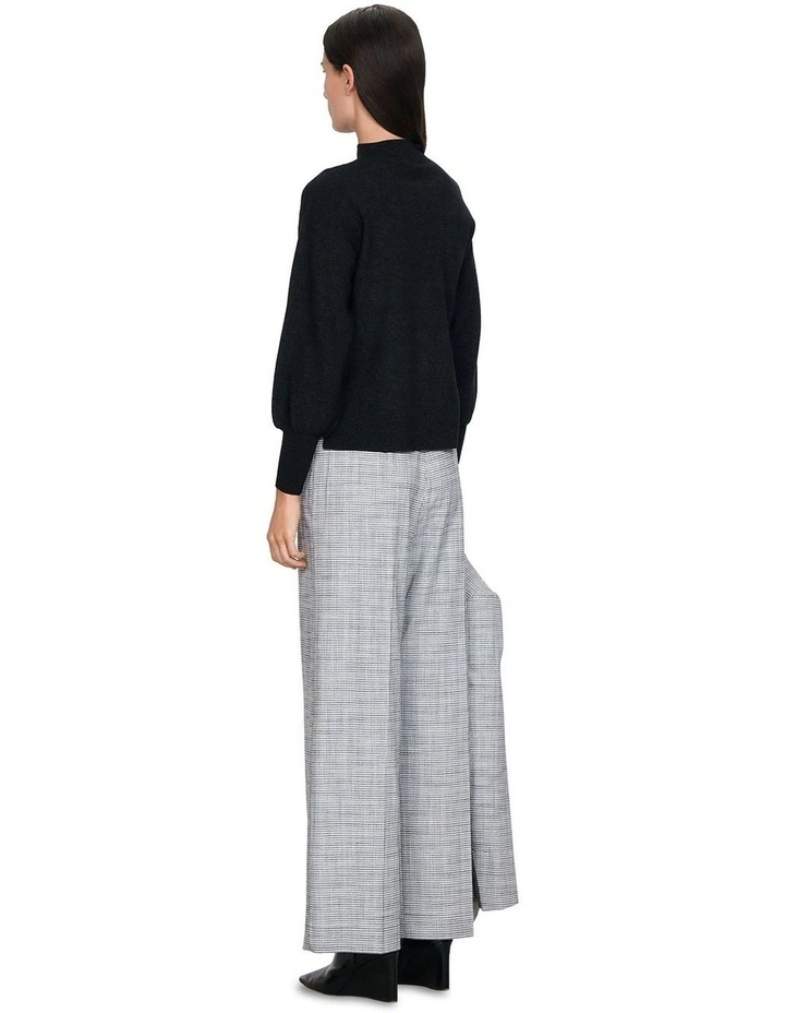 Stretch Check Belted Wide Leg Pant in Black/White
