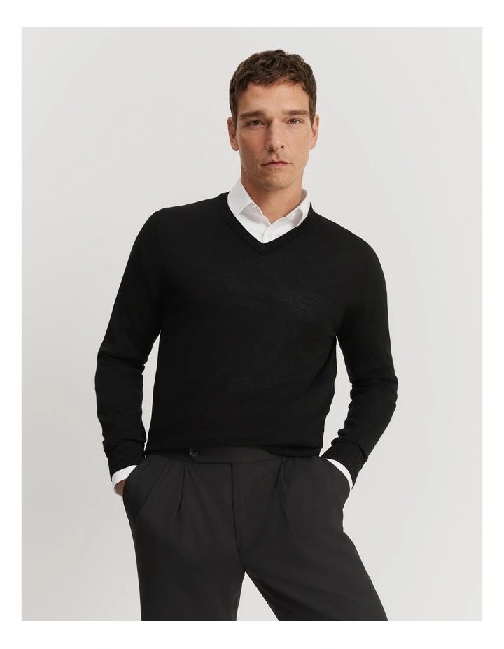 Verified Australian Merino V-neck Knit in Black