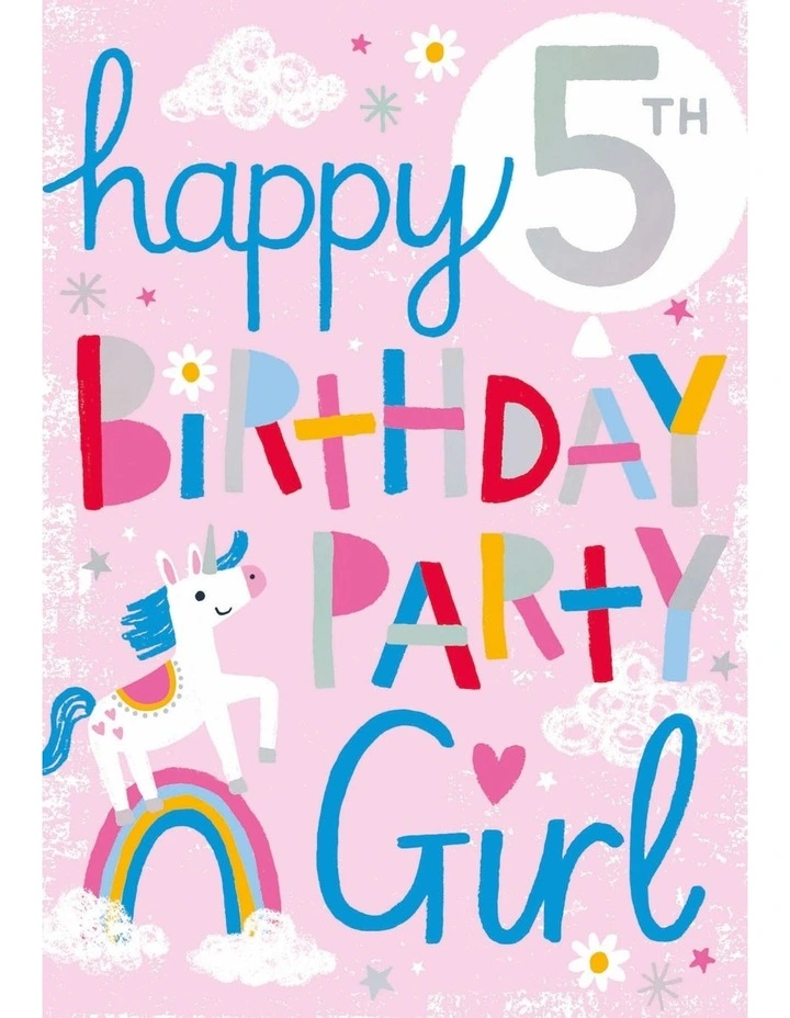 Unicorn Happy 5th Birthday Card