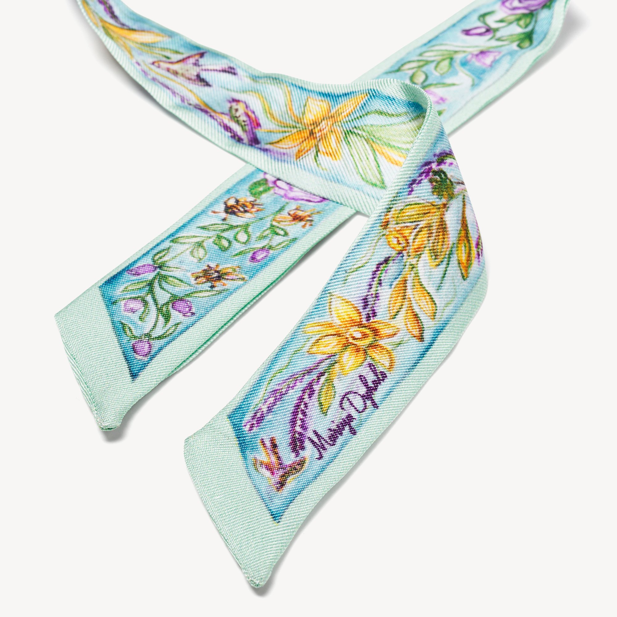 Green Rose Skinny Silk Scarf