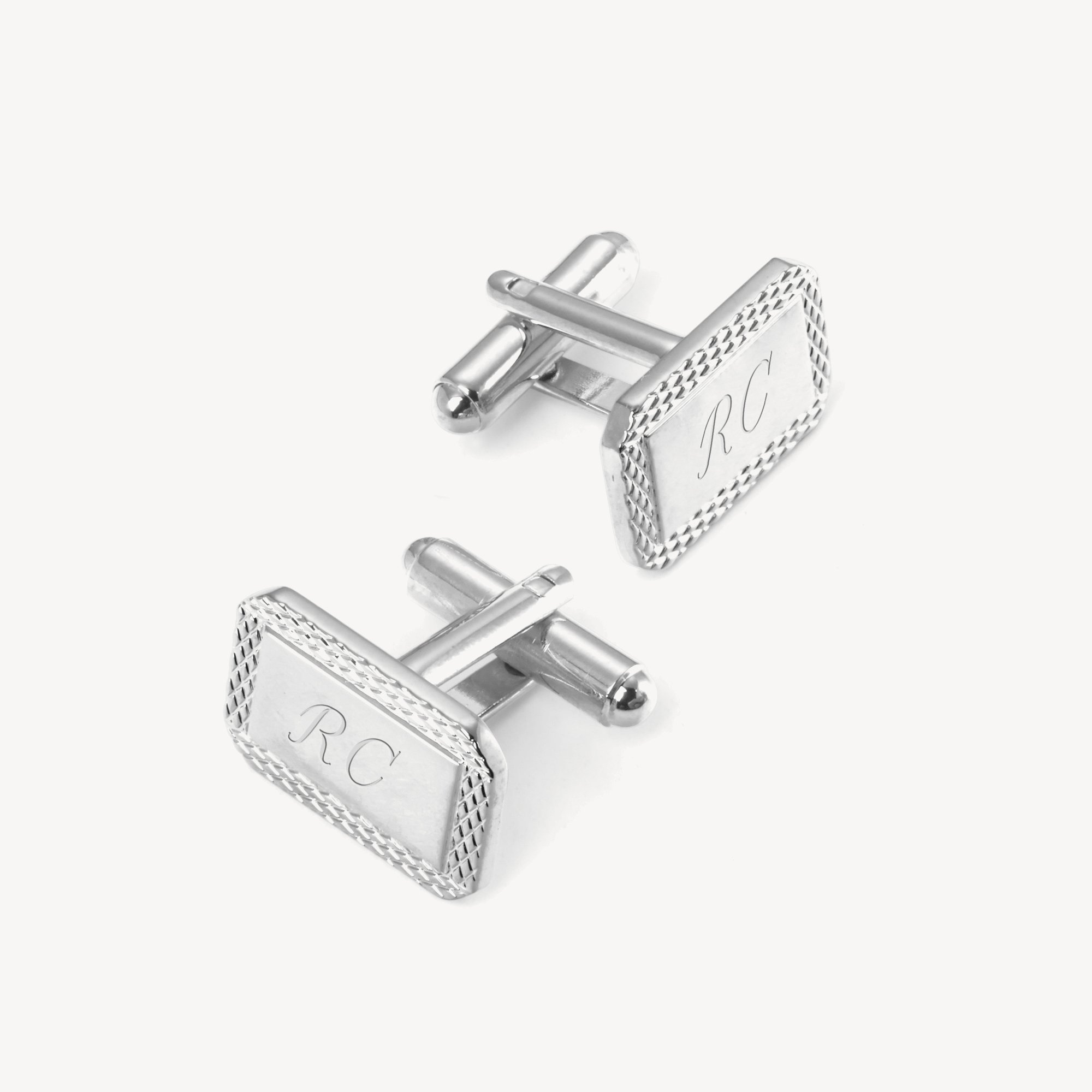 Engraved Edge Rectangular Personalised Cufflinks