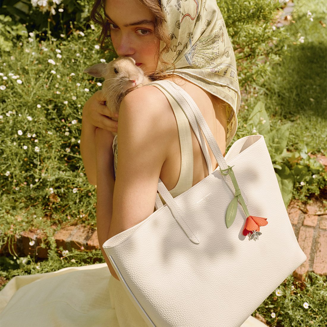 Zipped East West Tote With Bee & Flower Charm