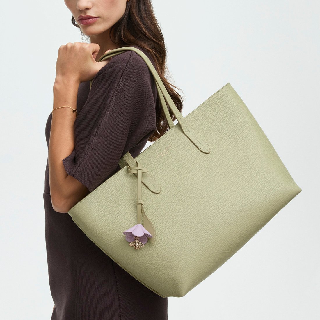 Zipped East West Tote With Bee & Flower Charm