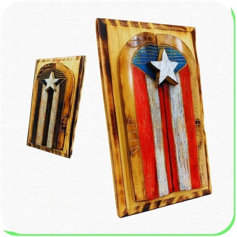 Puerto Ricó-i zászló fa és bambusz anyagból