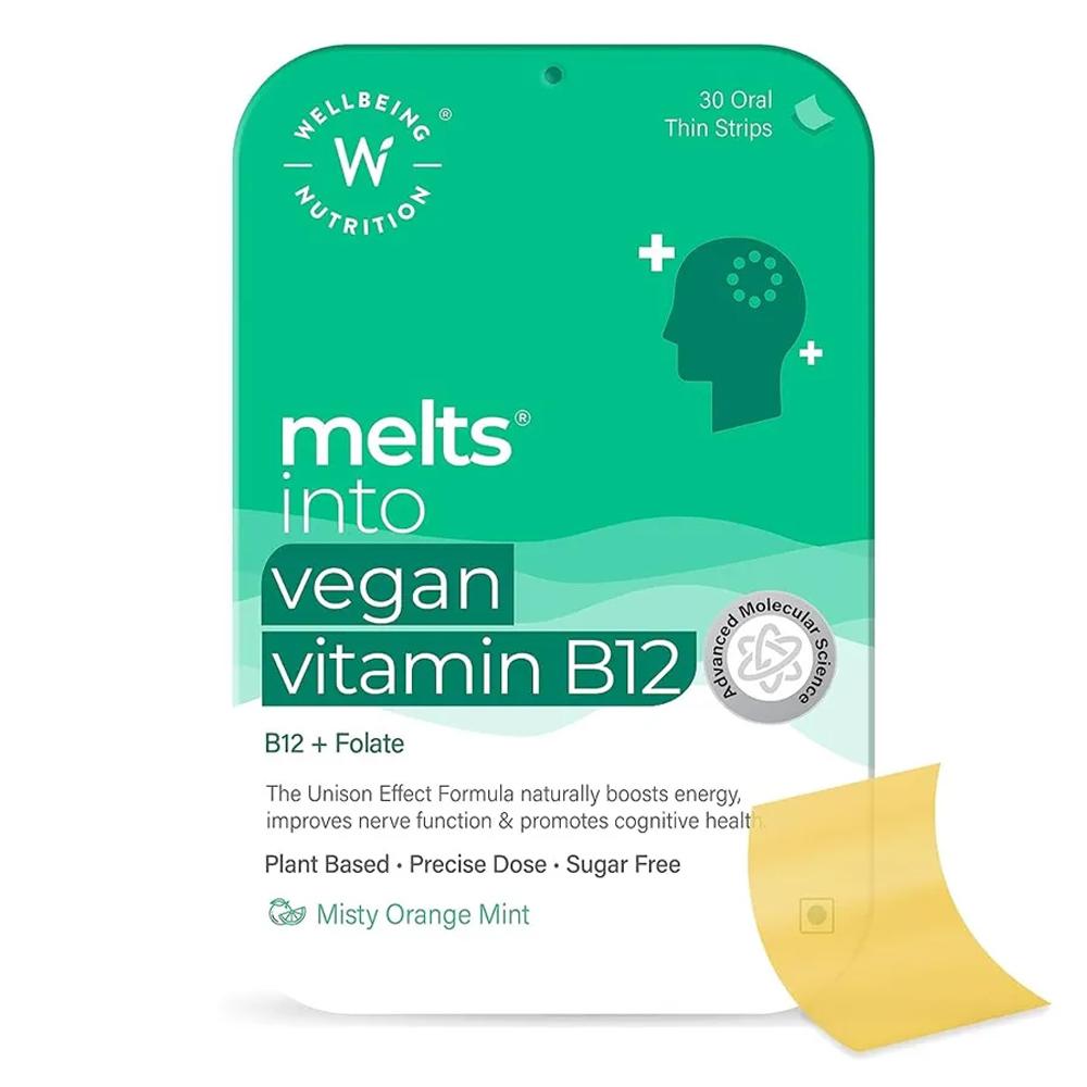 Wellbeing Nutrition Vegan Vitamin B12 30 Thin Oral Strips Misty Orange Mint flavour