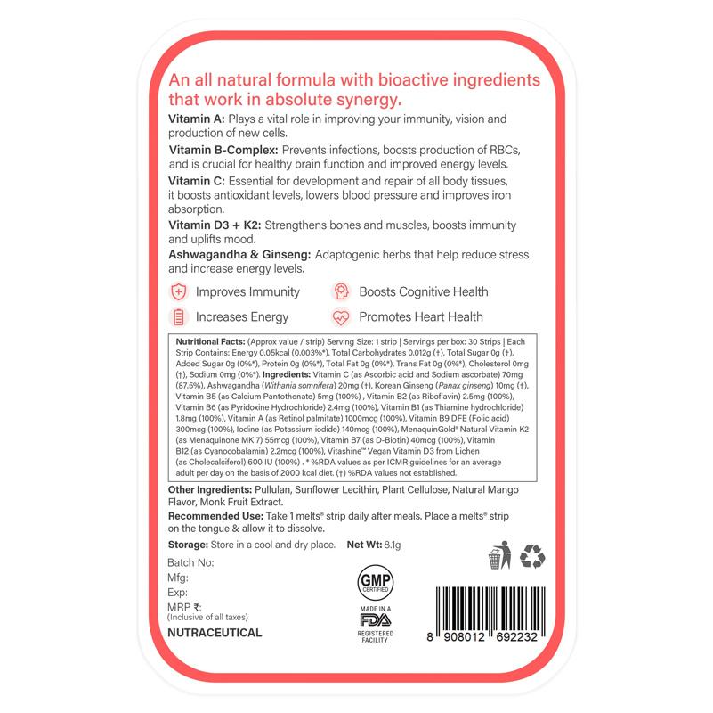 Wellbeing Nutrition Melts Multivitamins 30 Thin Oral Strips Divine Alphonso Mango flavour