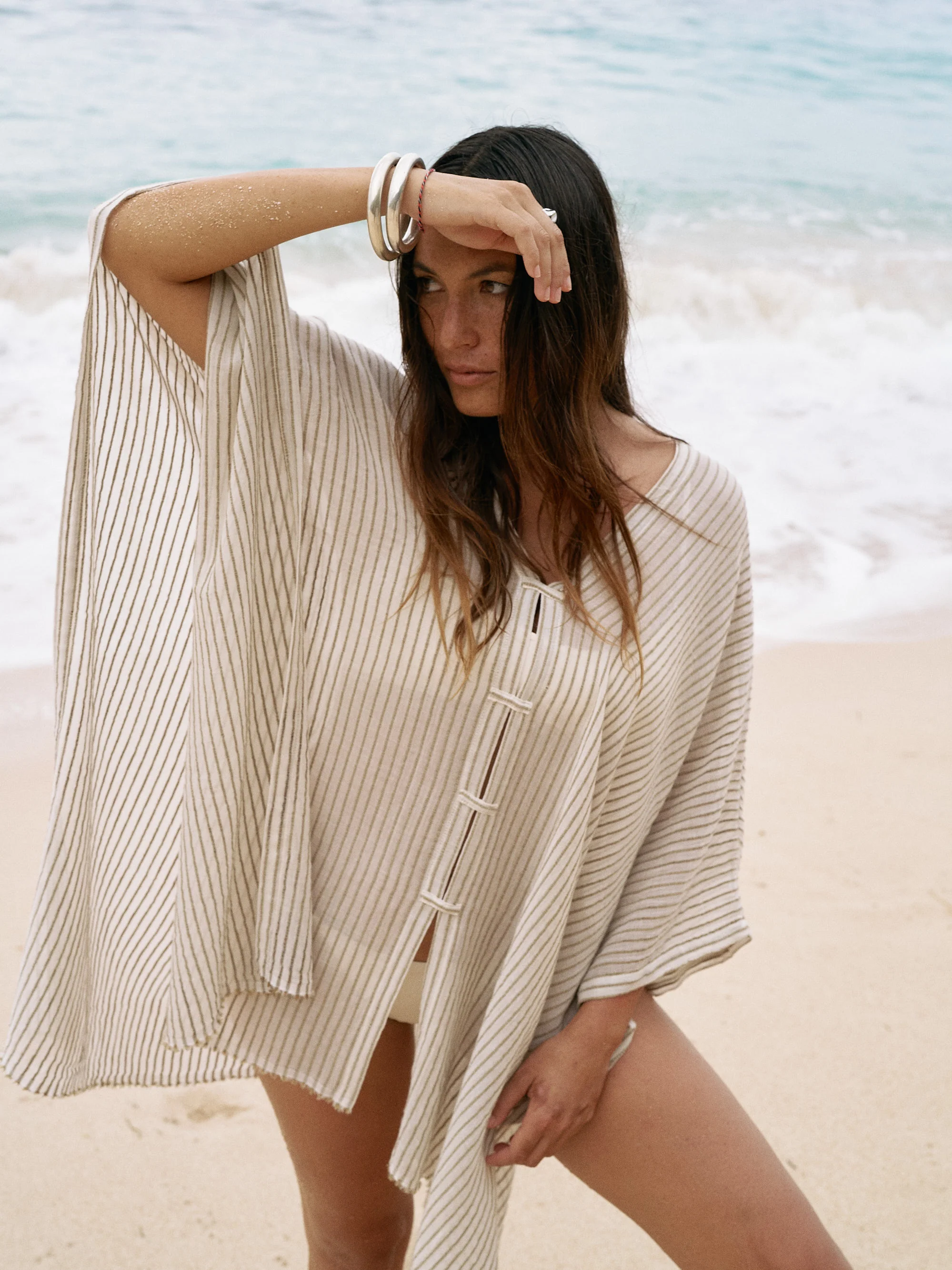 Ava Kimono - Khaki Green Stripes