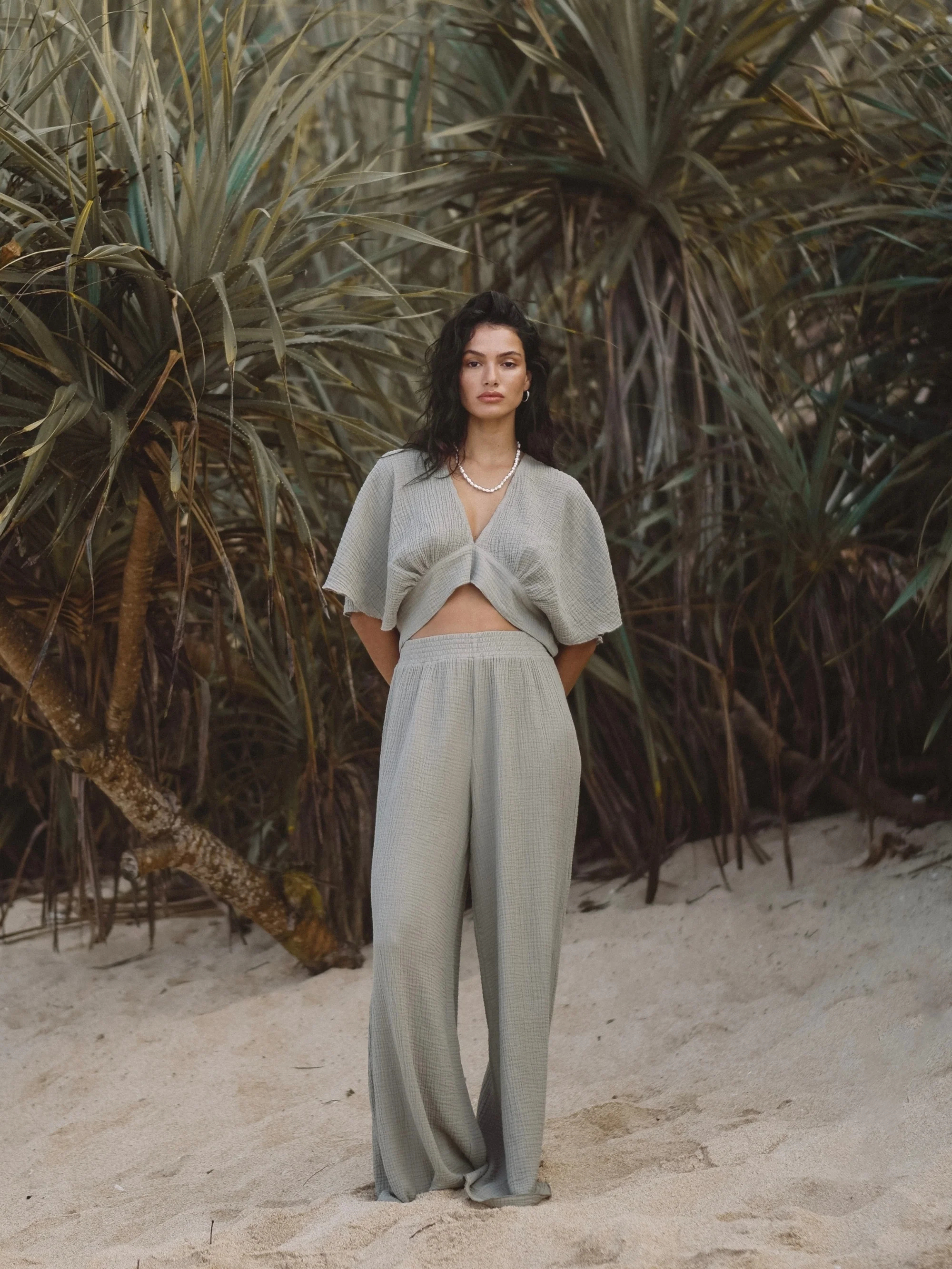 Skye Palazzo Pants - Khaki Green