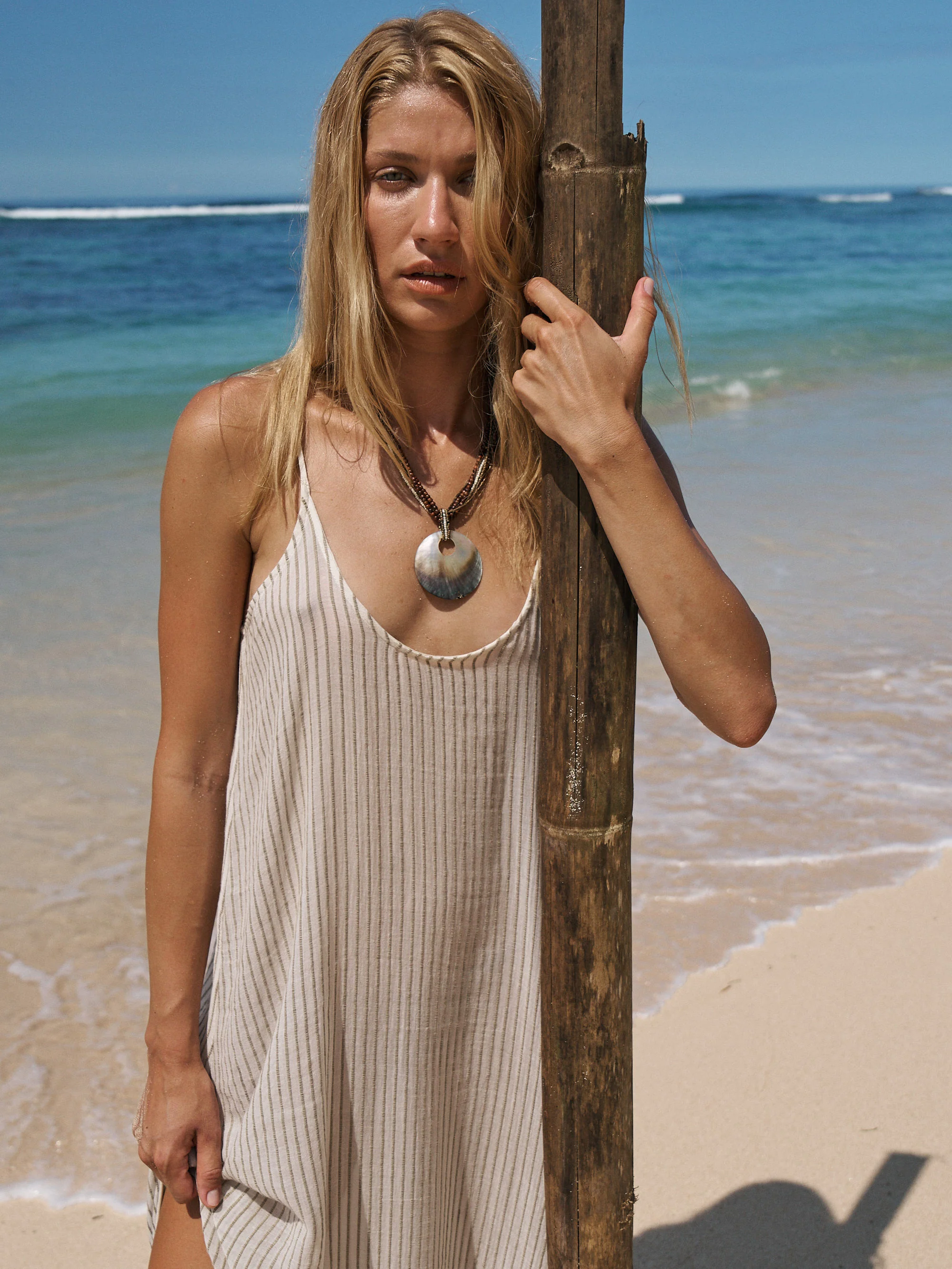 Yaz Dress - Khaki Green Stripes
