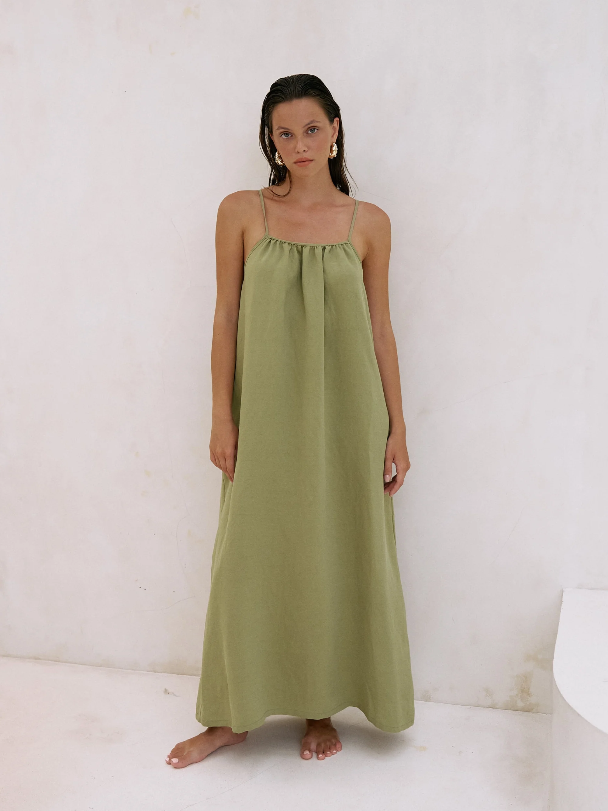 Bliss Flow Maxi Dress - Khaki Green