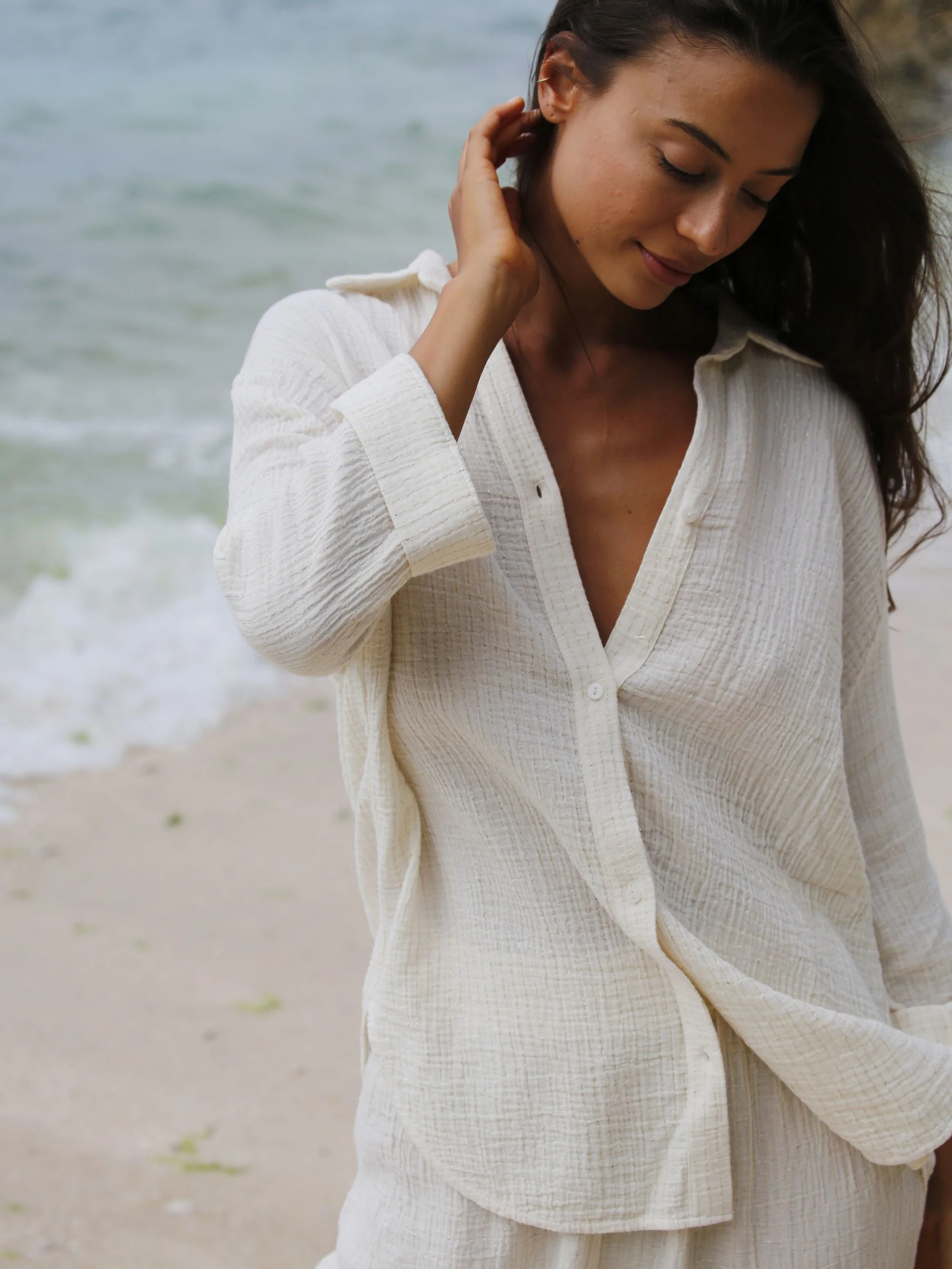 Echo Maxi Shirt - Gold Stripes