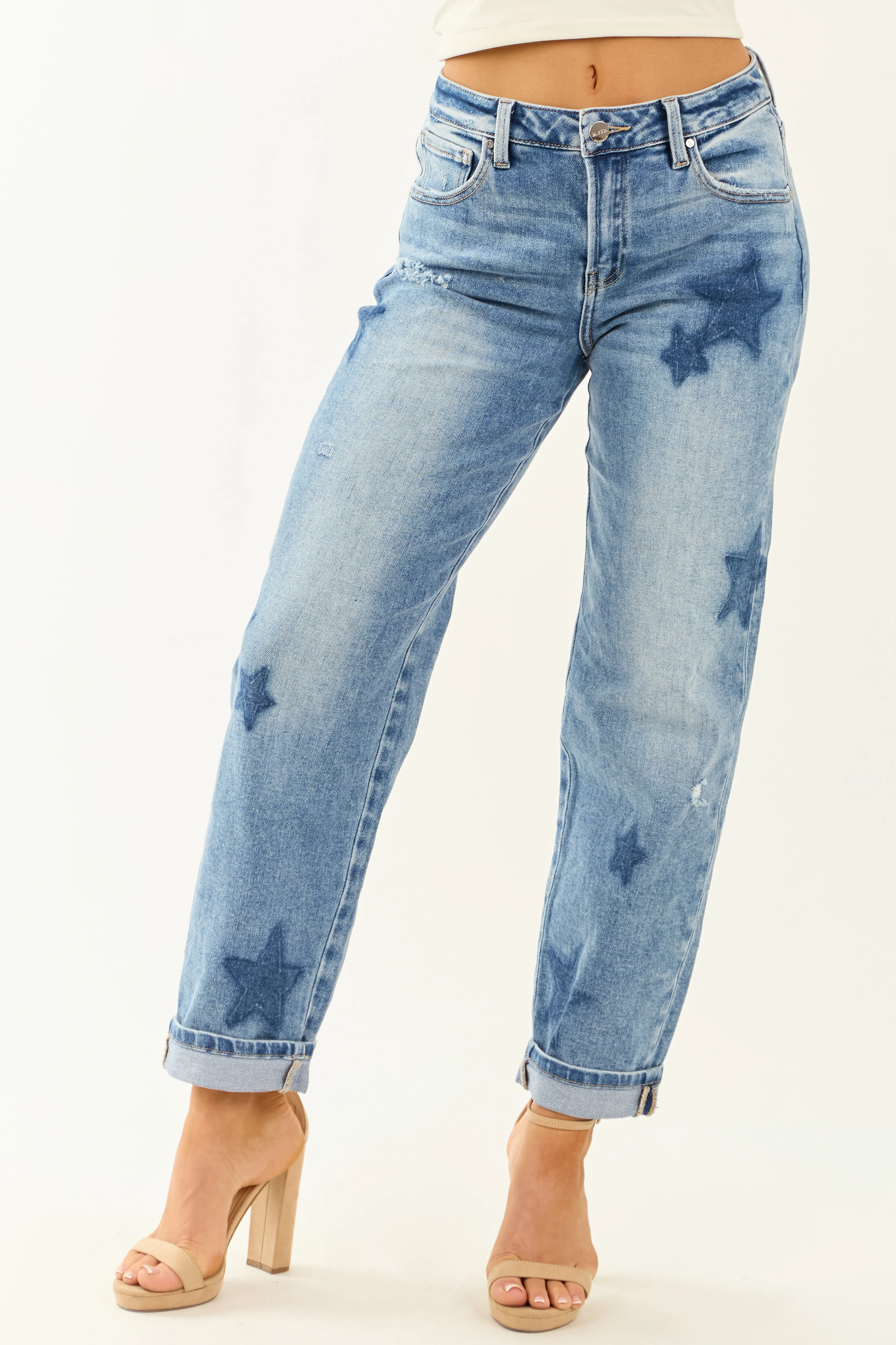 Risen Stretchy Medium Wash Star Boyfriend Jeans