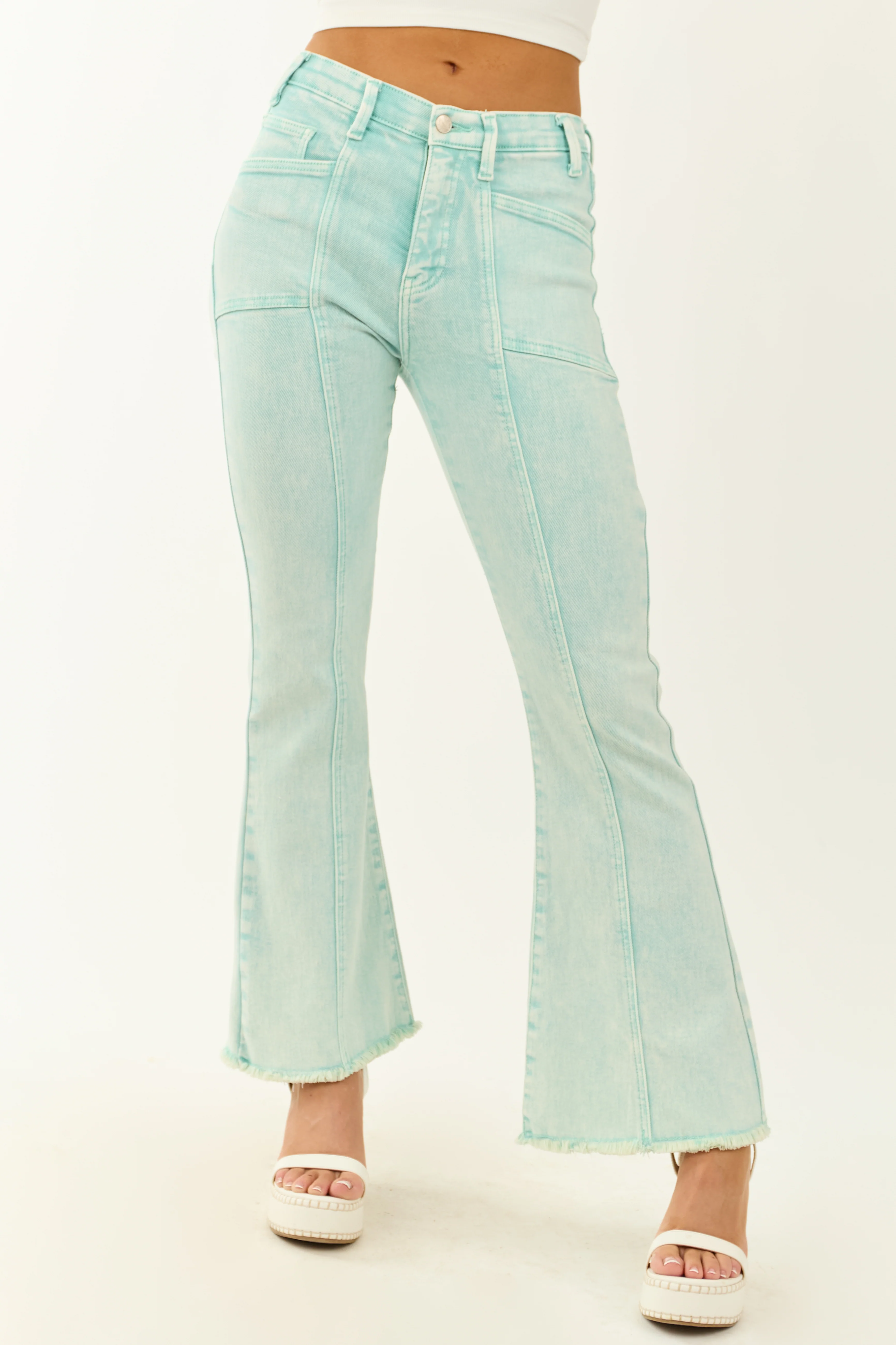 Saige Turquoise Tummy Control Stretchy Flare Jeans