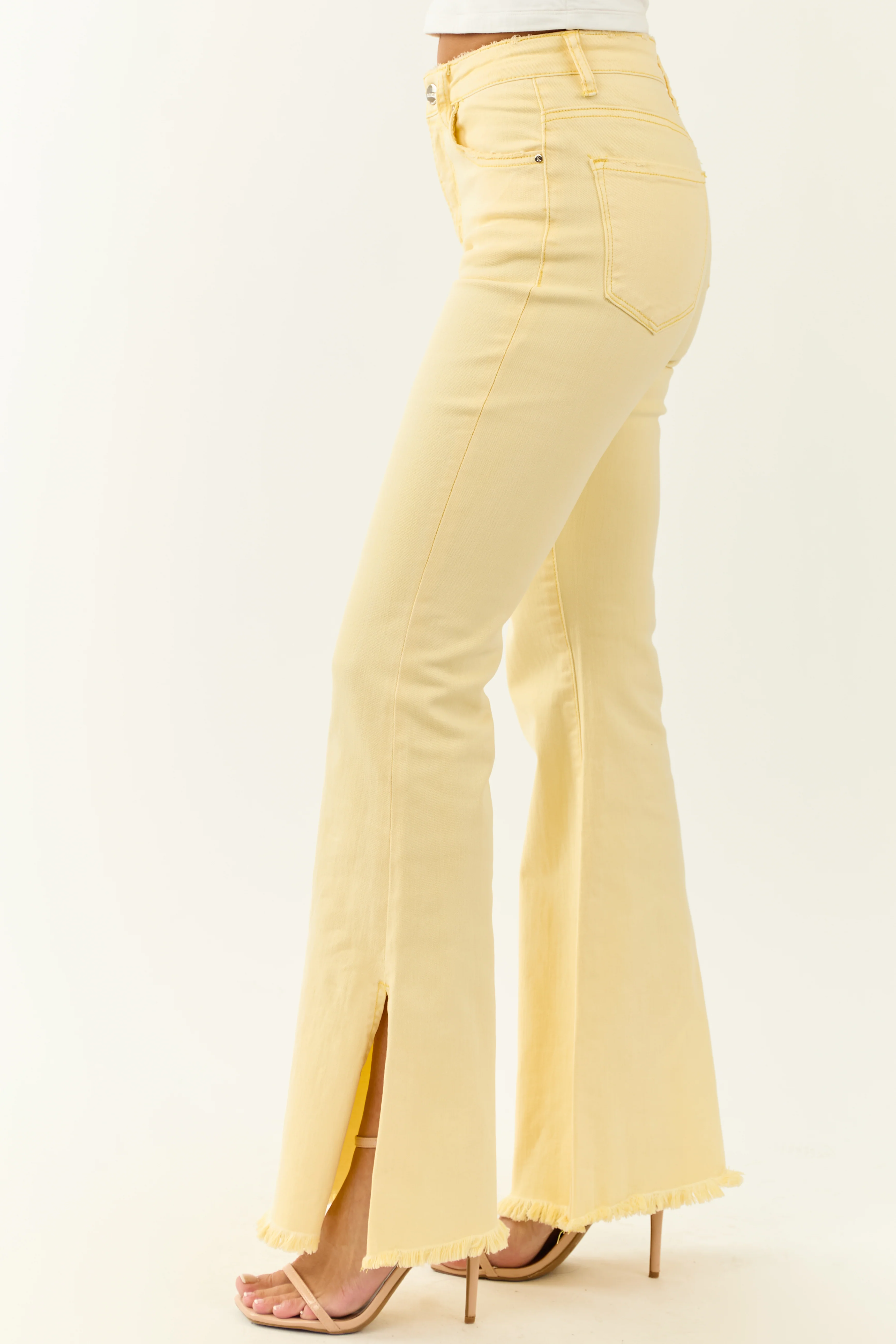 Risen Buttercream Side Slit Stretchy Flare Jeans