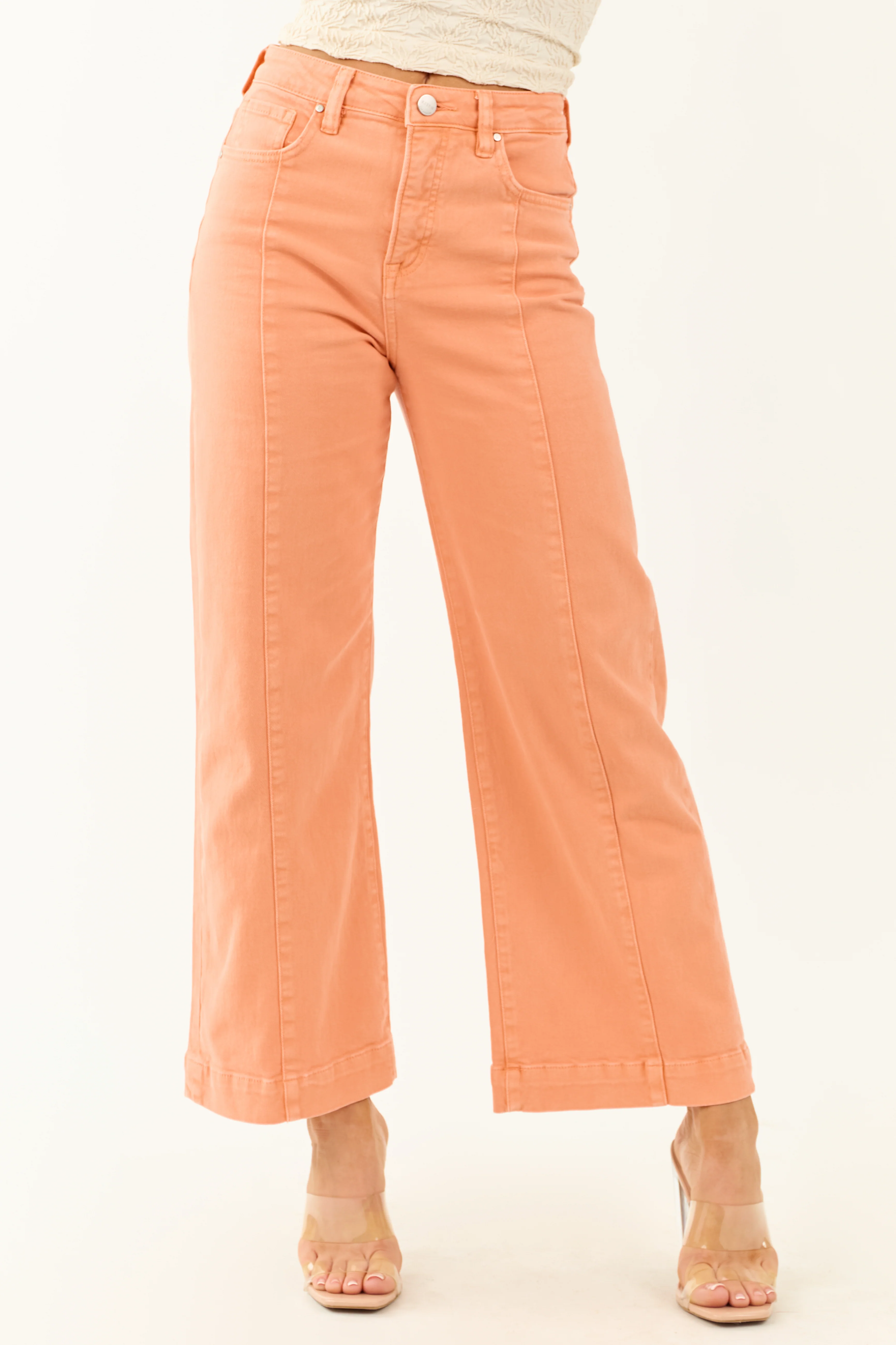 Risen Melon Tummy Control Stretchy Wide Leg Jeans