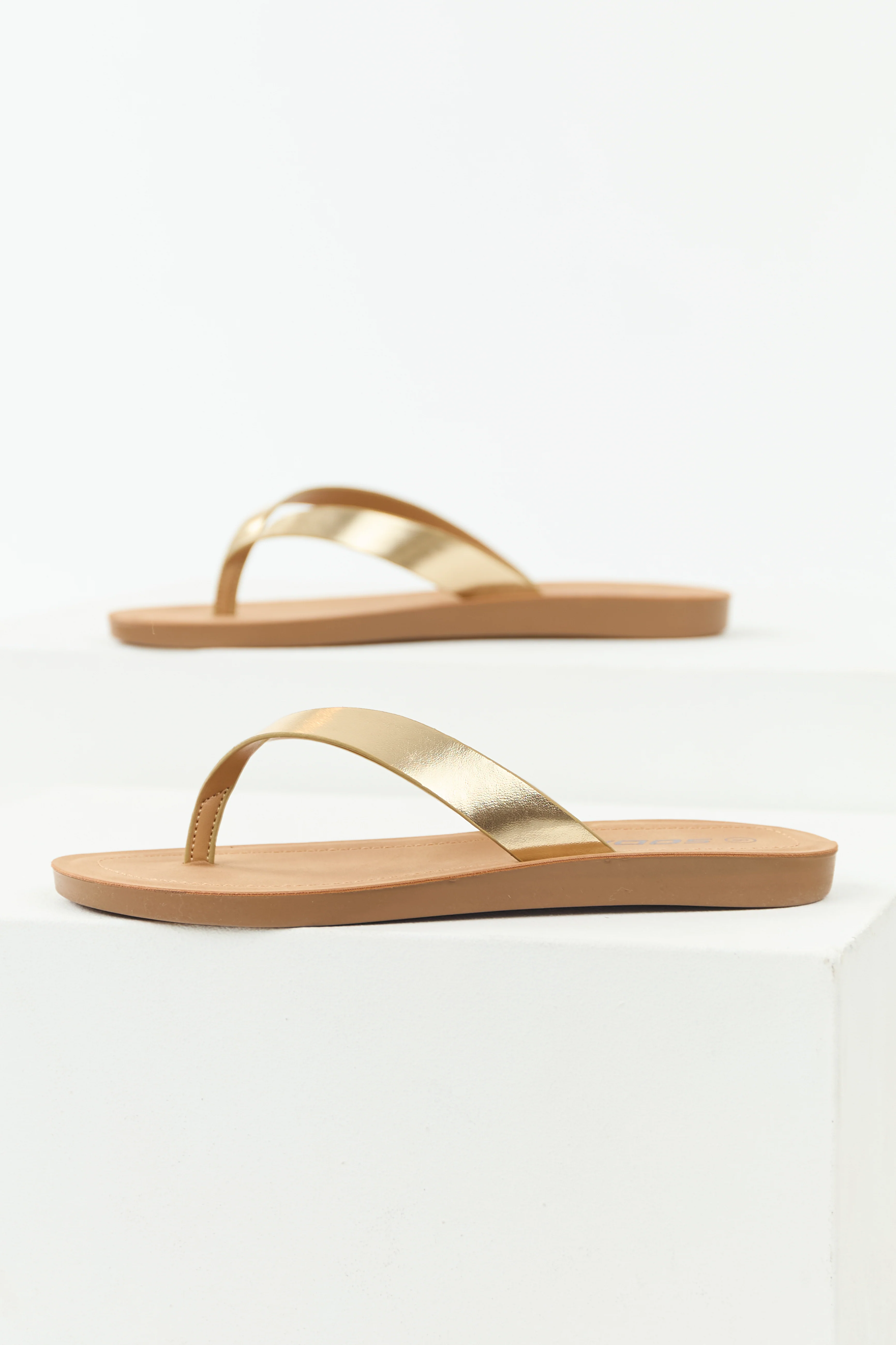 Brown Sugar Thong Sandal with Gold Strap