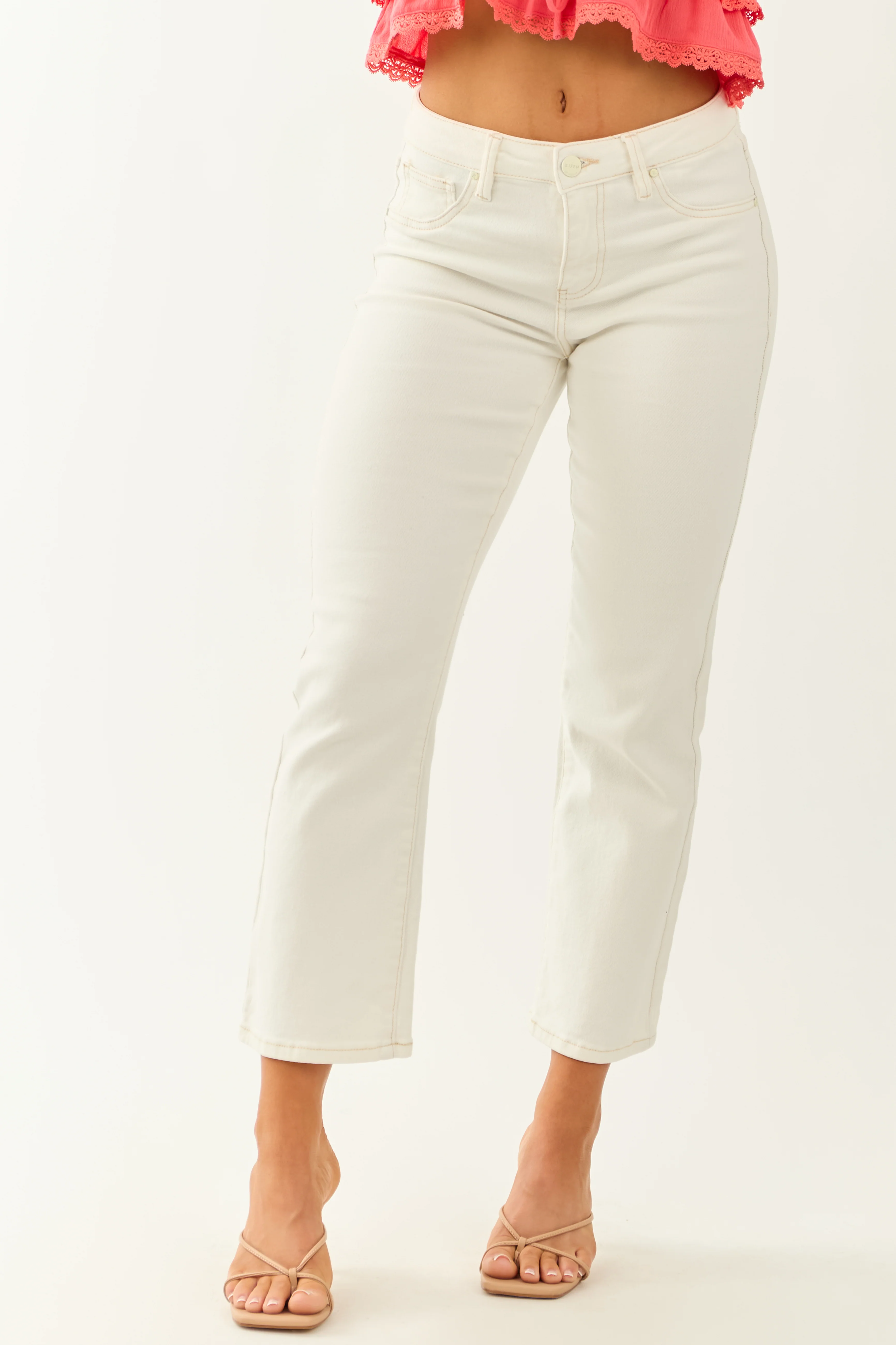 Risen White Wash Denim Straight Stretchy Jeans