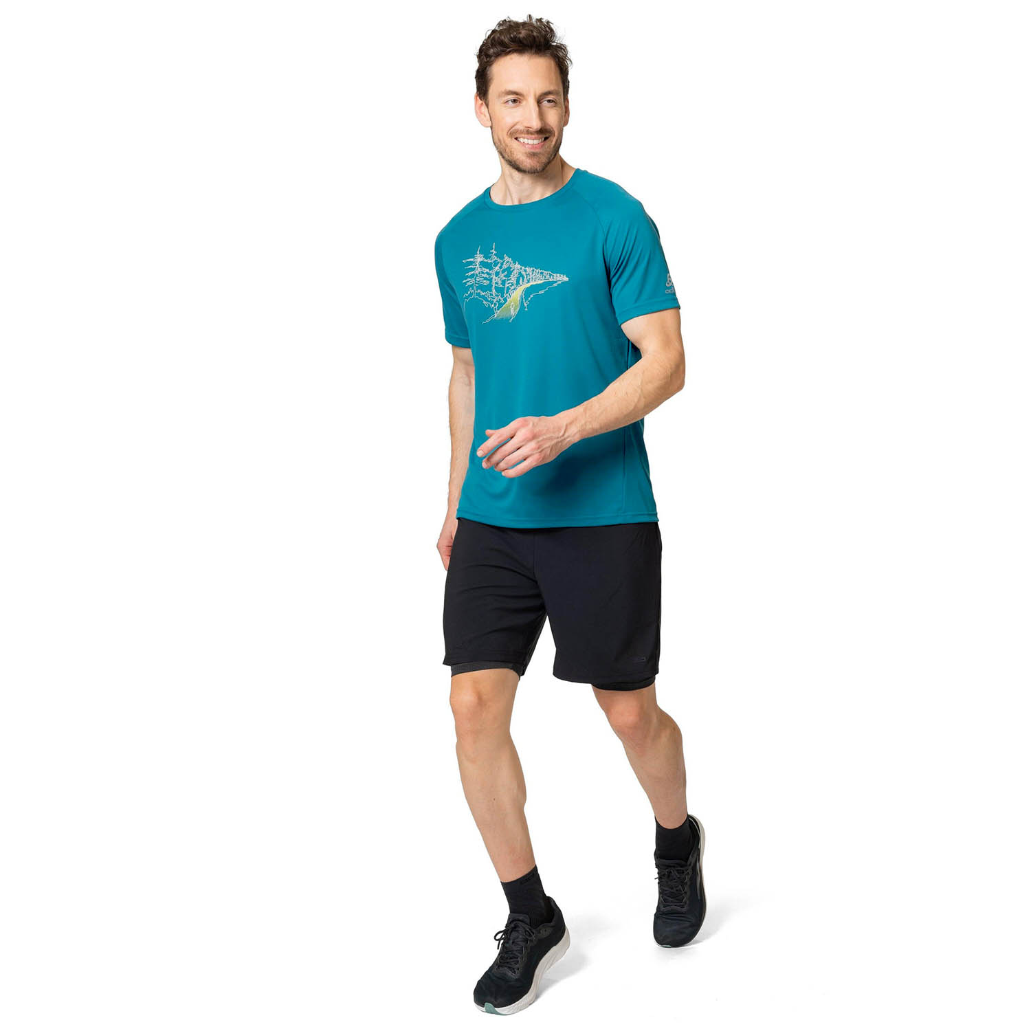 Odlo Crew Essential Print Maglietta Saxony Blue