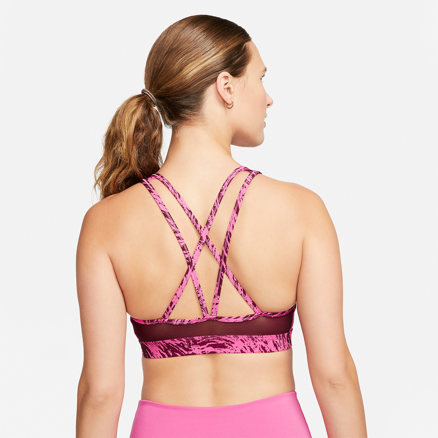 Nike Dri-FIT Swoosh Strappy Reggiseno Sportivo Pinksicle/Burgundy Crush/Metallic Silver