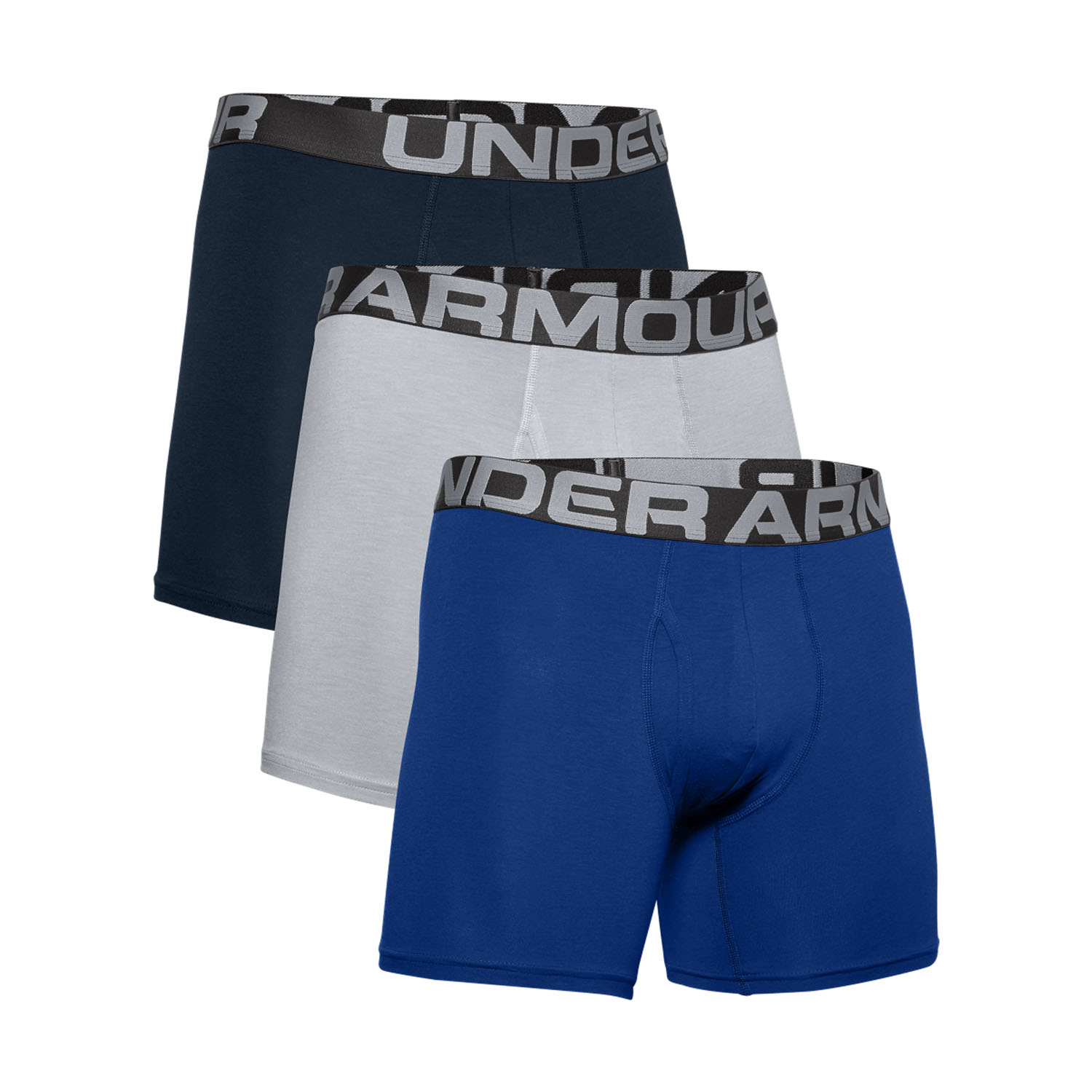 Under Armour Charged Cotton 6in x 3 Boxer Royal/Academy/Mod Gray Medium Heather