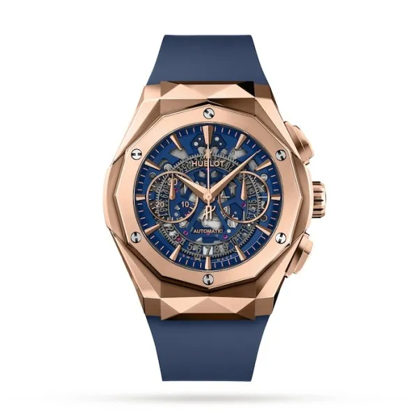 Hublot Classic Fusion Ref. 525.OX.5180.RX.ORL21 Super Clone Watch – King Gold Black Dial Orange Accents Rubber Strap Fake Replica