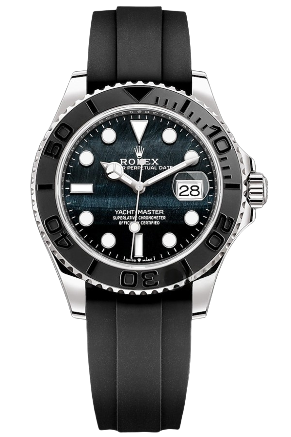 Rolex Yacht Master White Gold Super Clone SwissReplica Watch OysterFlex Rubber Strap Ref 226659 3235 Swiss Movement