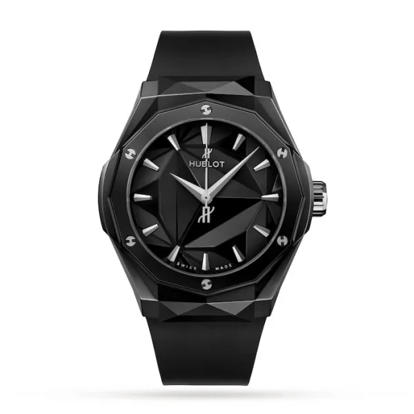 Hublot Classic Fusion Ref. 550.CS.1800.RX.ORL21 Super Clone Watch – Ceramic Black Dial Orange Accents Rubber Strap Fake Replica
