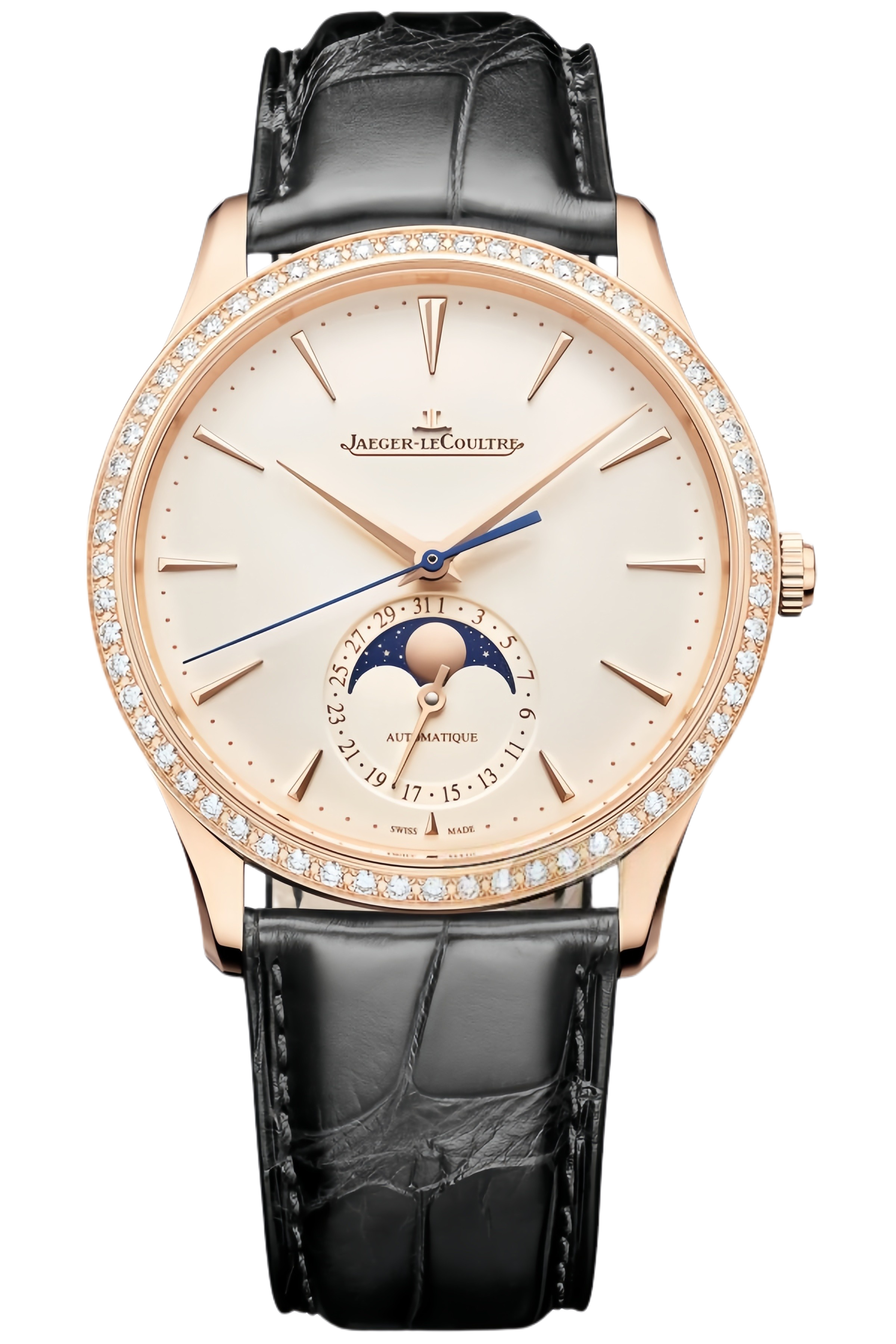 Jaeger-LeCoultre Master Ultra Thin Ref. Q1362503 Super Clone Watch – Blue Dial Rose Gold Case Black Leather Strap Replica