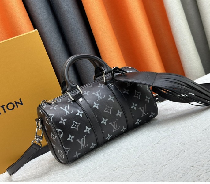 Louis Vuitton Brushed Monogram Keepall Bandouliere 25 City Bag In Black