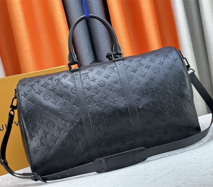Louis Vuitton Monogram Shadow Leather Keepall Bandouliere 50 In Black