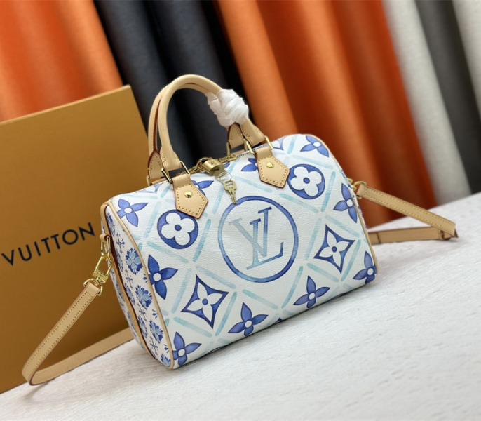 Louis Vuitton LV By The Pool Monogram Tiles Canvas Speedy Bandouliere 25 Bag In Lagoon Blue