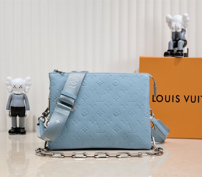 Louis Vuitton Coussin PM Bag In Turquoise Blue With Jacquard Strap